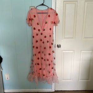 3X Pink dress with strawberry appliqués.